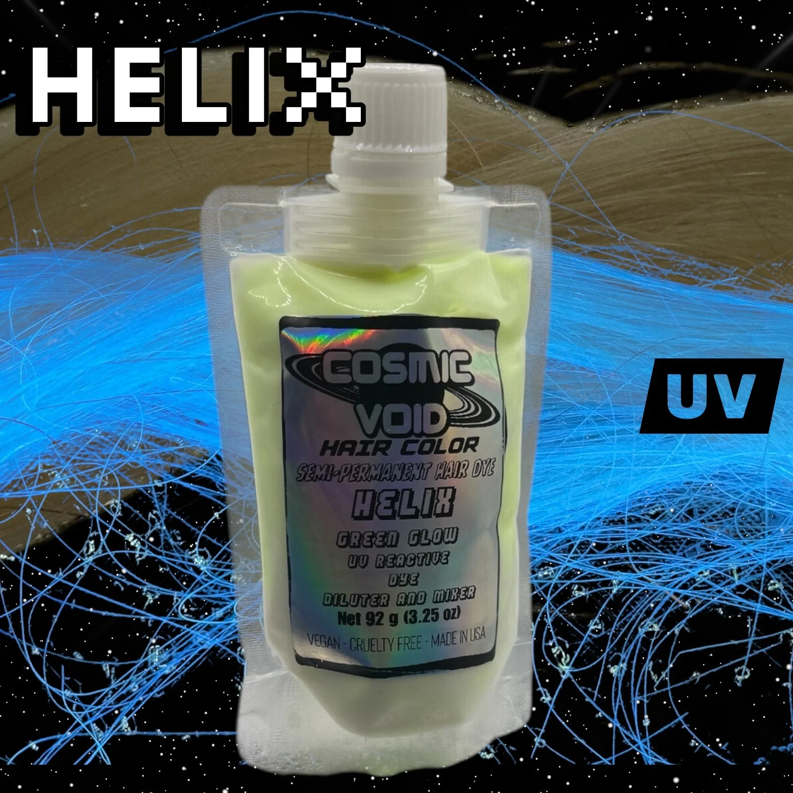 HELIX* PREMIUM UV REACTIVE CLEAR TO GREEN SEMI PERMANENT HAIR DYE